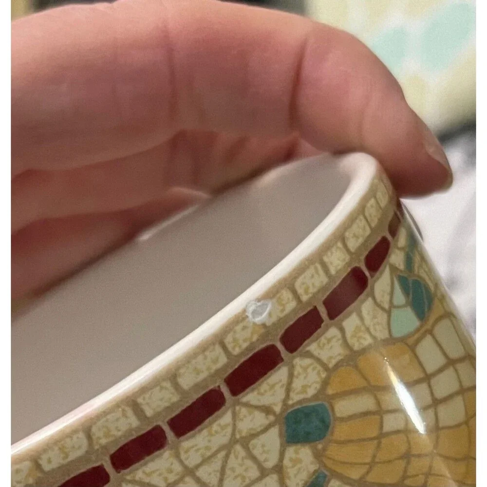 Pier 1 Mosaic Fruit Dinnerware Set 8 Plates & 7 Mugs Italy red/green/yellow
